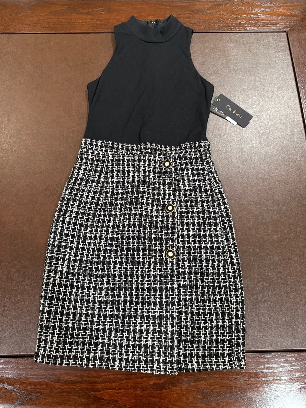 NWT xs Size 0 City Studio Black & White Tweed Boucle Pencil shift dress
